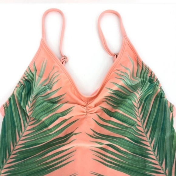 Xhilaration One-Piece Swimsuit Peach Palm Print L - Picture 2 of 3